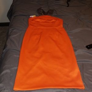 Orange Criss cross  Backless Pencil Dress